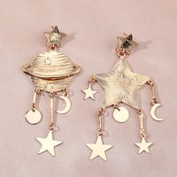 Fashion Asymmetric Planet Metal Star Moon Earrings sku image 1