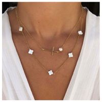 Alloy Pearl Double-layer  Retro Simple Flower Shell Necklace main image 2