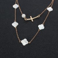 Alloy Pearl Double-layer  Retro Simple Flower Shell Necklace main image 3