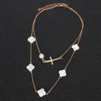 Alloy Pearl Double-layer  Retro Simple Flower Shell Necklace main image 4
