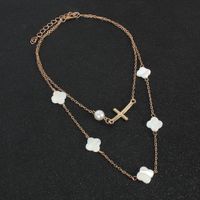 Legierung Perle Doppelschicht Retro Einfache Blumenschale Halskette main image 5