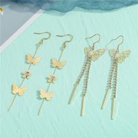 Fashion Diamond Butterfly Tassel Long Earrings main image 2