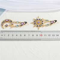 Retro Diamond Bohemian Color Zirconium Star Moon Sun Earrings main image 5