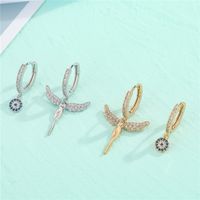 Asymmetric Diamond-studded Sun Angel Wings Copper Micro-inlaid Zircon Earrings main image 2