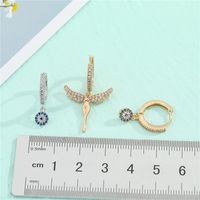 Asymmetric Diamond-studded Sun Angel Wings Copper Micro-inlaid Zircon Earrings main image 5