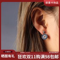 Retro Fashion Ink Blue Daisy Flower Titanium Steel Earrings main image 1