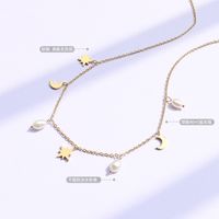 Fashion Star Moon Freshwater Pearl Tassel Clavicle Necklace main image 5