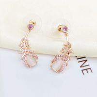 Fashion Opal Leaf Diamond-studded Zircon Earrings sku image 1