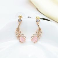 Fashion Opal Leaf Diamond-studded Zircon Earrings sku image 2
