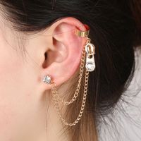 Exaggerated Zipper Tassel Diamond-studded Hypoallergenic Ear Clip sku image 2