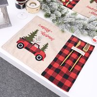 Red  Black Plaid Car Christmas Placemat Cartoon Tablecloth Table Mats sku image 1