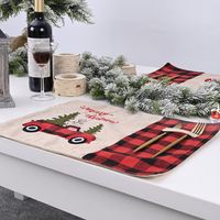 Red  Black Plaid Car Christmas Placemat Cartoon Tablecloth Table Mats main image 5