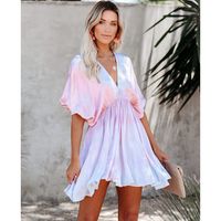 New Tie-dye Deep V Big Swing Bat Sleeve Dress main image 3