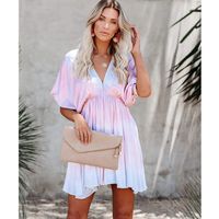 New Tie-dye Deep V Big Swing Bat Sleeve Dress main image 7