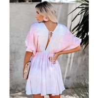 New Tie-dye Deep V Big Swing Bat Sleeve Dress main image 9