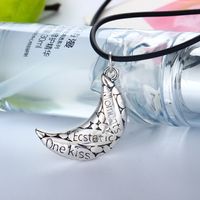 Fashion New  Silver Crescent Lettering Pendant Leather  Necklace main image 2