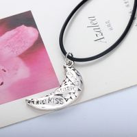 Fashion New  Silver Crescent Lettering Pendant Leather  Necklace main image 3
