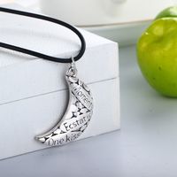 Fashion New  Silver Crescent Lettering Pendant Leather  Necklace main image 4