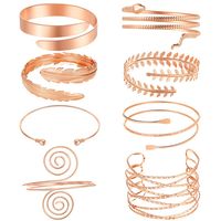 Hot Sale Leaf Geometric Smooth Hand Ornament Snake Arm Ring Eight-piece Set main image 3