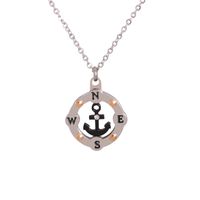 Mirror Stainless Steel Round Hollow Anchor Compass Necklace main image 3