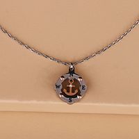 Mirror Stainless Steel Round Hollow Anchor Compass Necklace main image 5