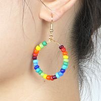 Fashion Bohemian Colorful Rice Bead Large Hoop Earrings main image 4