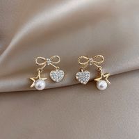 925 Silver Needle Bowknot Pearl Diamond Earrings main image 6