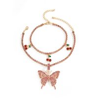 Simple Retro Full Diamond Big Butterfly Cherry Pendant Anklet sku image 1