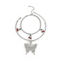 Bracelet De Cheville Simple Rétro Plein Diamant Grand Papillon Pendentif Cerise sku image 3