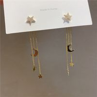 1 Pair Fashion Star Moon Tassel Alloy Dangling Earrings sku image 1