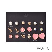 Alloy Pink Peach Heart Diamond 9 Pairs Set Earrings sku image 1