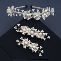 Bridal White Veil Flowers Pearl Headband main image 2