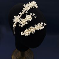 Bridal White Veil Flowers Pearl Headband main image 3