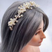 Bridal White Veil Flowers Pearl Headband main image 4