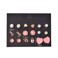 Alloy Pink Peach Heart Diamond 9 Pairs Set Earrings main image 6