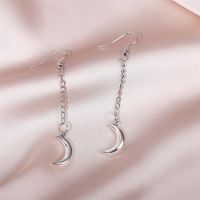Simple Long Silver Chain Moon Earrings main image 4