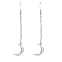 Simple Long Silver Chain Moon Earrings main image 6