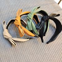 Pu Leather Wide-sided Pure Color Bow Headband main image 4