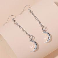 Simple Long Silver Chain Moon Earrings sku image 1