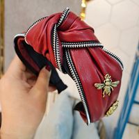 Retro Fashion Pu Leather Zipper Alloy Headband sku image 2