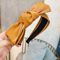 Pu Leather Wide-sided Pure Color Bow Headband sku image 5