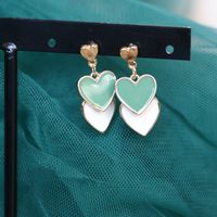 White Green Heart Pendant Silver Needle Earrings main image 3