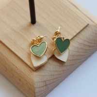 White Green Heart Pendant Silver Needle Earrings main image 5