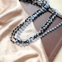 Black Blue Round Beads Long Necklace main image 4