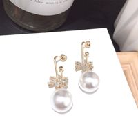 Pearl Crystal Snowflake Silver Needle Earrings main image 4
