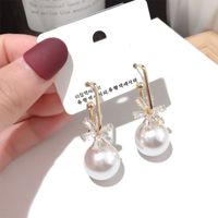 Pearl Crystal Snowflake Silver Needle Earrings main image 5