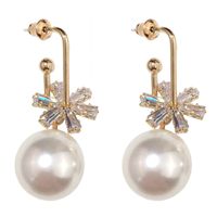 Pearl Crystal Snowflake Silver Needle Earrings main image 6
