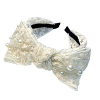 White Lace Bowknot  Pearl Korea Wide Side Knotted Headband main image 3