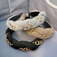 Woolen Yarn Twist Braid Woven Wide  Alloy Chain Trend Headband main image 4