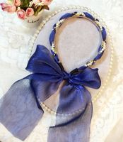 Korean  Floral Big Bow Ribbon Twist Braid Pearl Headband main image 4